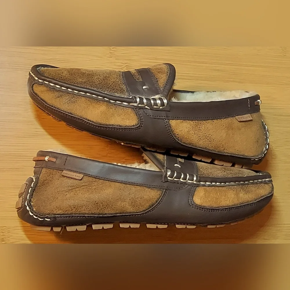 OVERLAND MEN'S DYED & TIPPED SHEEPSKIN LEATHER & FUR LINED PENNY LOAFERS SIZE 10 - Picture 8 of 16